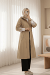 Astarı Çizgili Trençkot       -Açık Vizon-Trençkot-148-2181-R51