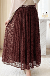 Astarlı Kemerli Kabartma Desenli Organze Etek -K. Bordo-Etek-429-0023-R52