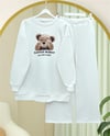 Ayıcık Baskılı Şardonlu 3 İplik Sweat Takım  -Beyaz-Takım-349-5285-R02