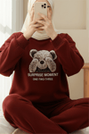 Ayıcık Baskılı Şardonlu 3 İplik Sweat Takım  -Bordo-Takım-349-5285-R04