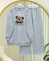 Ayıcık Baskılı Şardonlu 3 İplik Sweat Takım  -Açık Gri-Takım-349-5285-R41