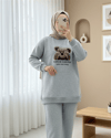 Takım-Ayıcık Baskılı Şardonlu 3 İplik Sweat Takım  -Açık Gri-349-5285-R41