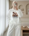 Ayıcık Baskılı Şardonlu 3 İplik Sweat Takım  -Beyaz-Takım-349-5285-R02