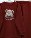Ayıcık Baskılı Şardonlu 3 İplik Sweat Takım  -Bordo-Takım-349-5285-R04