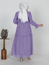 Elbise-Bağcık Detaylı Astarlı Kat Kat Ajurlu Elbise -Lila-144-1344-R42