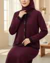 Bağcık Detaylı Şeritli Düğmeli Etekli Triko Takım -Bordo-Takım-295-1290T-R04