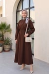 Bağlama Detaylı Beli Lastikli Poplin Elbise -Kahverengi