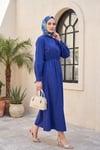 Bağlama Detaylı Beli Lastikli Poplin Elbise -Saks