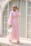 Bağlamalı Bolerolu Astarlı Uzun Tül Modal Elbise -Pembe