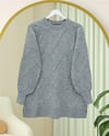 Baklava Desenli Yumoş Triko Tunik  -Gri-Kazak-295-4516-R11
