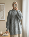 Baklava Desenli Yumoş Triko Tunik  -Gri-Kazak-295-4516-R11