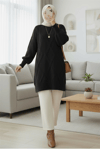 Baklava Desenli Yumoş Triko Tunik -Siyah-Tunik-295-4516-R01