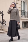 Balık Sırtı Örgülü İspanyol Kol Triko Kazak -Bej