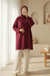 Balıkçı Yaka Yırtmaçlı Kaşkorse Tunik -Bordo-Tunik-253-13108-R04