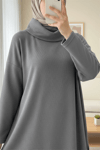 Balıkçı Yaka Yırtmaçlı Kaşkorse Tunik  -Gri-Tunik-253-13108-R11