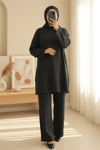 Balıkçı Yaka Yırtmaçlı Kaşkorse Tunik  -Antrasit-Tunik-253-13108-R64