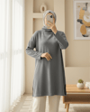 Balıkçı Yaka Yırtmaçlı Kaşkorse Tunik  -Gri-Tunik-253-13108-R11