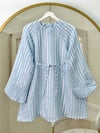 Balon Kol Belden Bağlamalı Astarlı Çizgili Tunik -Bebe Mavi-Tunik-223-3053-R32