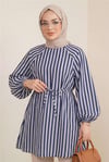 Balon Kol Belden Bağlamalı Astarlı Çizgili Tunik -Laci-Tunik-223-3053-R03