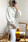 قميص مزين بأزرار وأكمام بالونية - حجري-Gömlek-307-2172-R43
