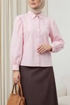 Balon Kol Düğmeli Kısa Poplin Gömlek -Pembe-Gömlek-432-24135-R20