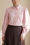 Balon Kol Düğmeli Kısa Poplin Gömlek -Pembe-Gömlek-432-24135-R20