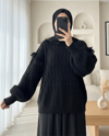 سترة تريكو بأكمام بالون وشرابة - أسود-Kazak-351-5244-R01
