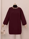 Balon Kol Yumoş Örme Triko Tunik    -Bordo-Triko Tunik-109-3647-R04