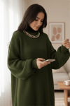 Balon Kol Yumoş Örme Triko Tunik   -Kamuflaj-Kazak-109-3647-R39