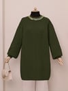 Balon Kol Yumoş Örme Triko Tunik   -Kamuflaj-Kazak-109-3647-R39