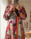 تونيك طويل مطبوع - برتقالي-Tunik-199-0662-R16