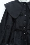 Bebe Yaka Beli Lastikli Bağcıklı Nakışlı Astarlı Keten Takım  -Siyah-Takım-144-7008-R01