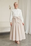 Bebe Yaka Dantel Detaylı Düğmeli Poplin Gömlek  -Ekru-Gömlek-364-6023-R07