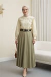 Bebe Yaka Dantel Detaylı Düğmeli Poplin Gömlek -Bej-Gömlek-364-6023-R56