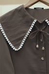 Bebe Yaka Dantelli Kolu Lastikli Gömlek -Kahve-Gömlek-349-7013-R15