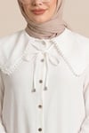 Bebe Yaka Dantelli Kolu Lastikli Gömlek -Beyaz-Gömlek-349-7013-R02
