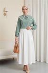 Bebe Yaka Dantelli Kolu Lastikli Gömlek -Mint-Gömlek-349-7013-R24