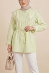 Bebe Yaka Fistolu Beli Bağcıklı Modal Tunik  -Açık Sarı-Tunik-398-11008-R75