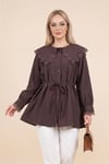 Bebe Yaka Fistolu Beli Bağcıklı Modal Tunik  -Mürdüm-Tunik-398-11008-R09