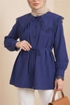 Bebe Yaka Fistolu Beli Bağcıklı Modal Tunik  -Laci-Tunik-398-11008-R03
