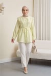 Bebe Yaka Fistolu Beli Bağcıklı Modal Tunik  -Açık Sarı-Tunik-398-11008-R75