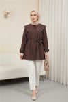 Bebe Yaka Fistolu Beli Bağcıklı Modal Tunik  -Mürdüm-Tunik-398-11008-R09