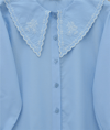 Bebe Yaka Fistolu Kolu Lastikli Poplin Gömlek Bluz -Bebe Mavi-Gömlek-349-8045-R32