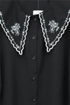 Bebe Yaka Fistolu Kolu Lastikli Poplin Gömlek Bluz -Siyah-Gömlek-349-8045-R01