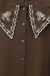 Bebe Yaka Fistolu Kolu Lastikli Poplin Gömlek Bluz -Kahve-Gömlek-349-8045-R15