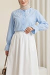 Bebe Yaka Fistolu Kolu Lastikli Poplin Gömlek Bluz -Bebe Mavi-Gömlek-349-8045-R32