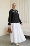 Bebe Yaka Fistolu Kolu Lastikli Poplin Gömlek Bluz -Siyah-Gömlek-349-8045-R01