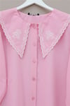 Bebe Yaka Fistolu Kolu Lastikli Poplin Gömlek Bluz -Pembe-Gömlek-349-8045-R20