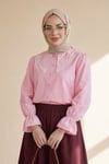 Bebe Yaka Fistolu Kolu Lastikli Poplin Gömlek Bluz -Pembe-Gömlek-349-8045-R20