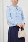 Bebe Yaka Kurdele Detaylı Gömlek  -Bebe Mavi-Gömlek-349-7024-R32